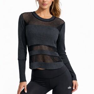 ALO Yoga Plank Mesh Long Sleeve Black/Gray Top Women's XS Athleisure